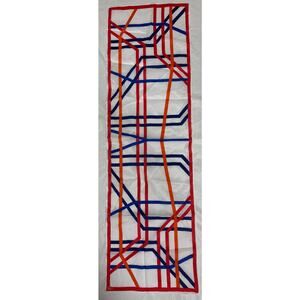 Vintage VERA Neumann Scarf ~  Signed ~ Red, Blue & Orange ~ 13" x 44"